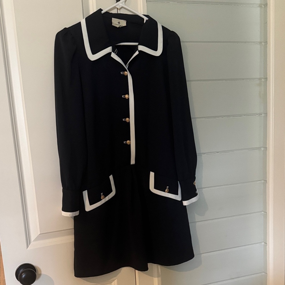 Elegant Navy and White Tnuck dress